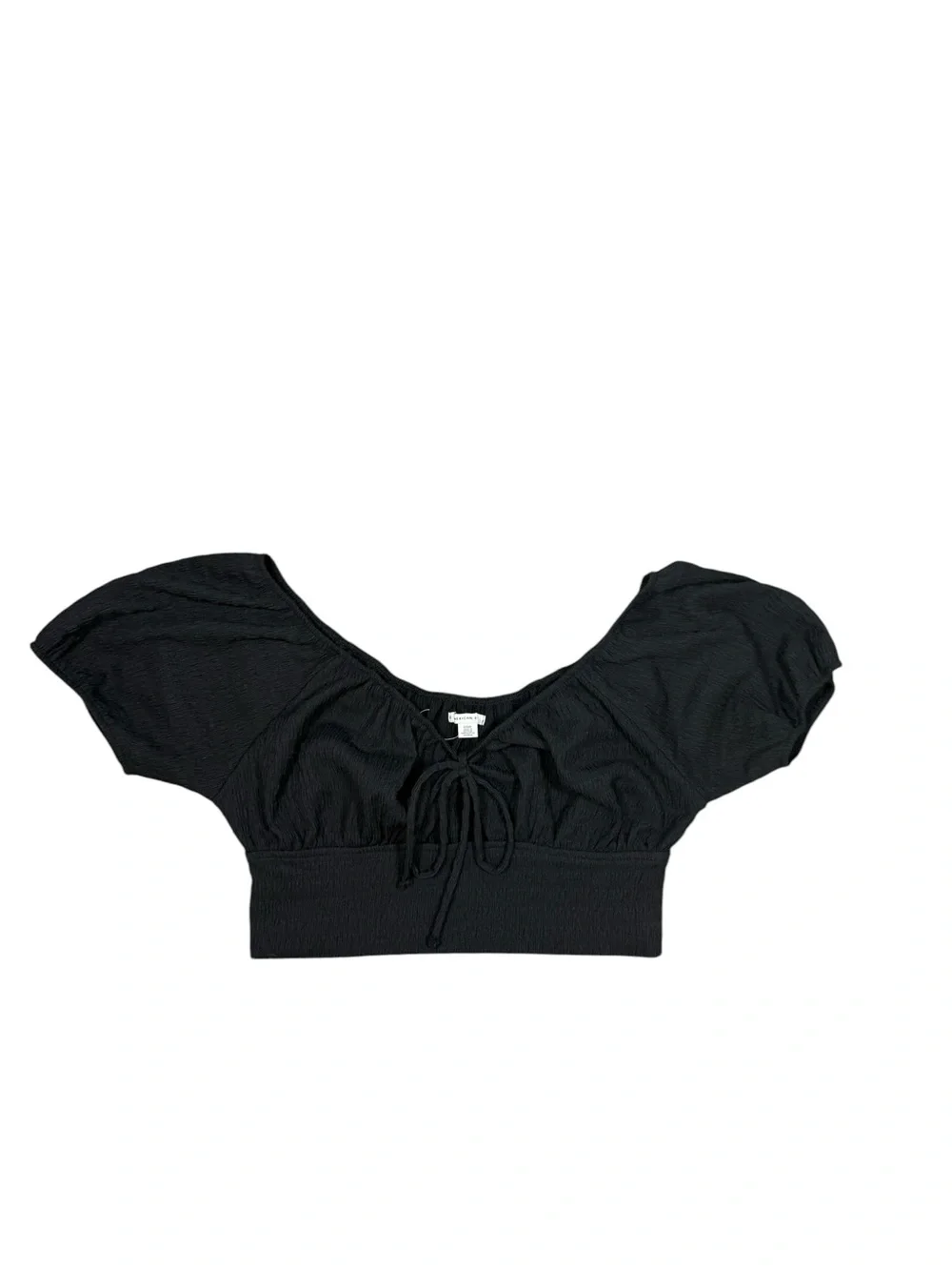 American Eagle Outfitters Black Smocked Tie-Front Crop Top